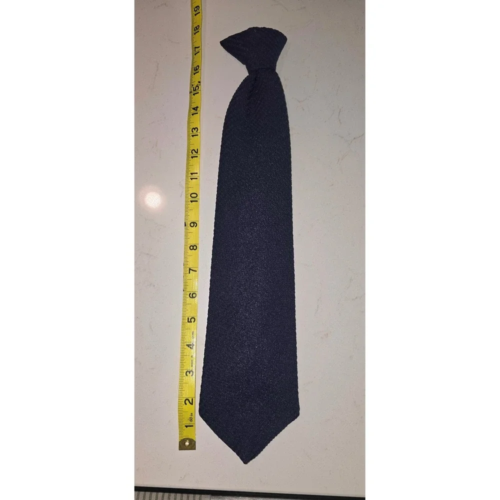 Navy Blue Textured Woven Clip-On Necktie Solid Dark Blue Formal Uniform Tie